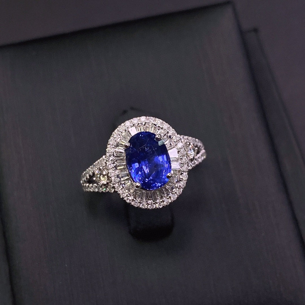 CGL Certified 2.68ctw Sri Lanka Natura Royal Blue Unheated Sapphire & Diamond Ring