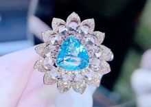 Load image into Gallery viewer, GUILD Certified 2.00ct Natural Neon Blue Paraiba Tourmaline &amp; Diamond Ring in 18K Gold
