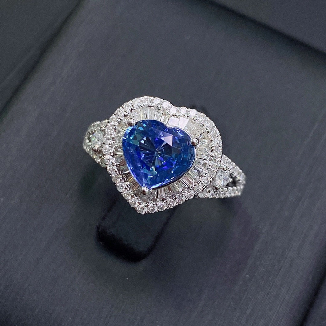 CGL Certified 2.69ctw Sri Lanka Natura Cornflower Blue Sapphire & Diamond Ring 18K Gold