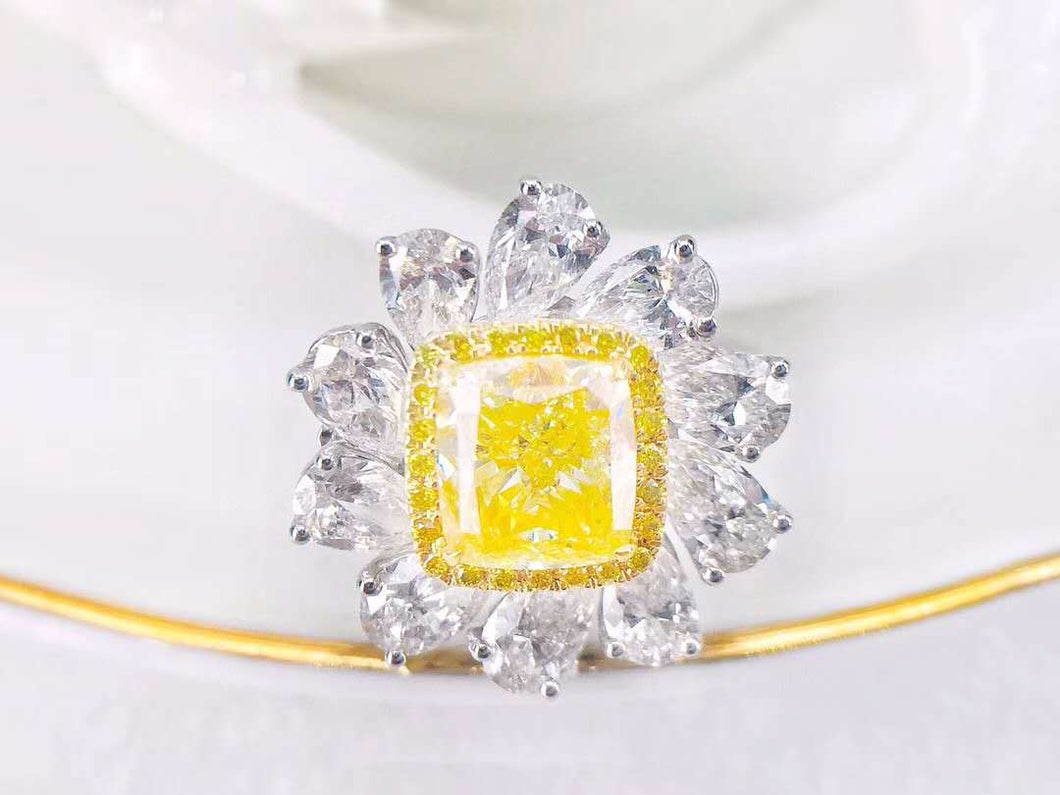 GIA Certified 4.93ctw Cushion Natural Fancy Yellow Diamond Ring & Pendant in One Style
