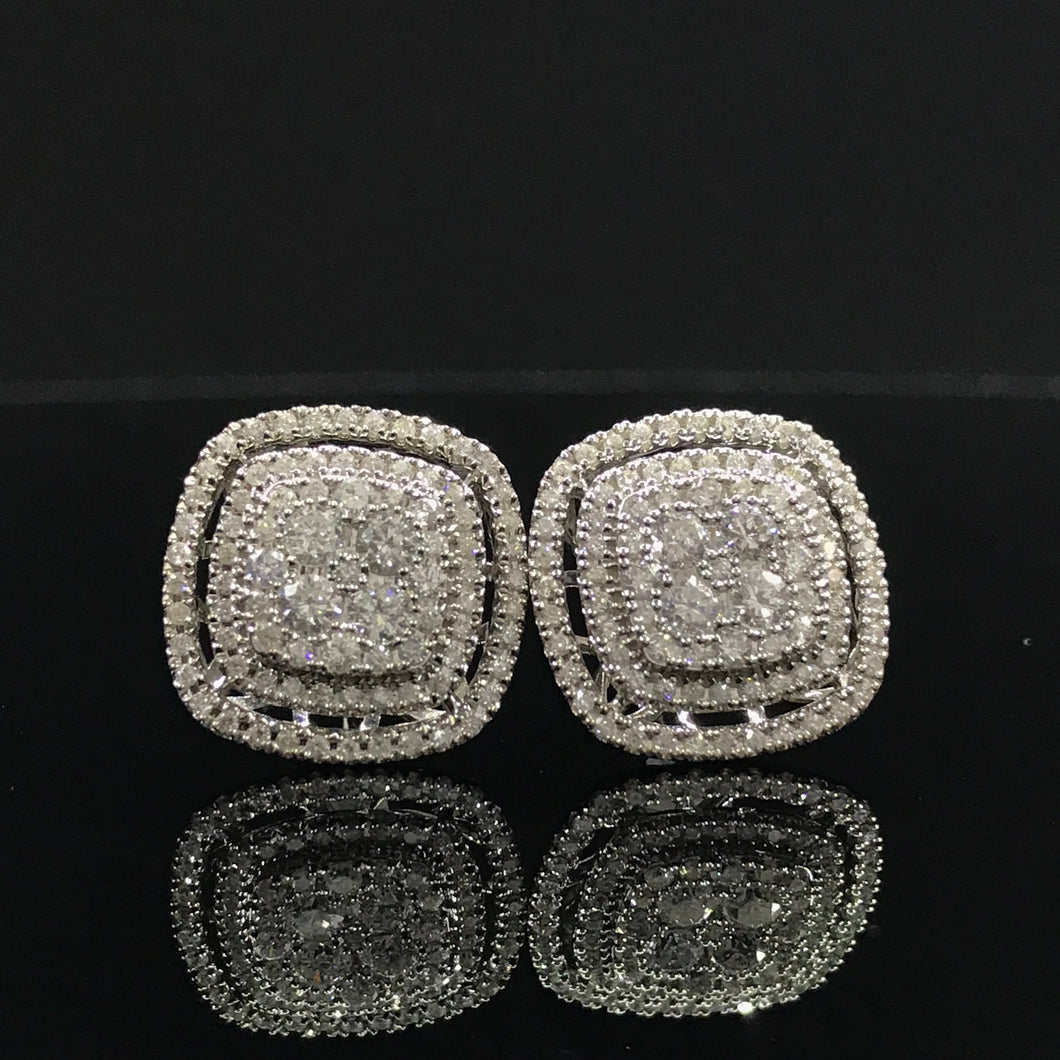 GRC Certified 1.42ctw Natural Diamond Earrings 18K White Gold