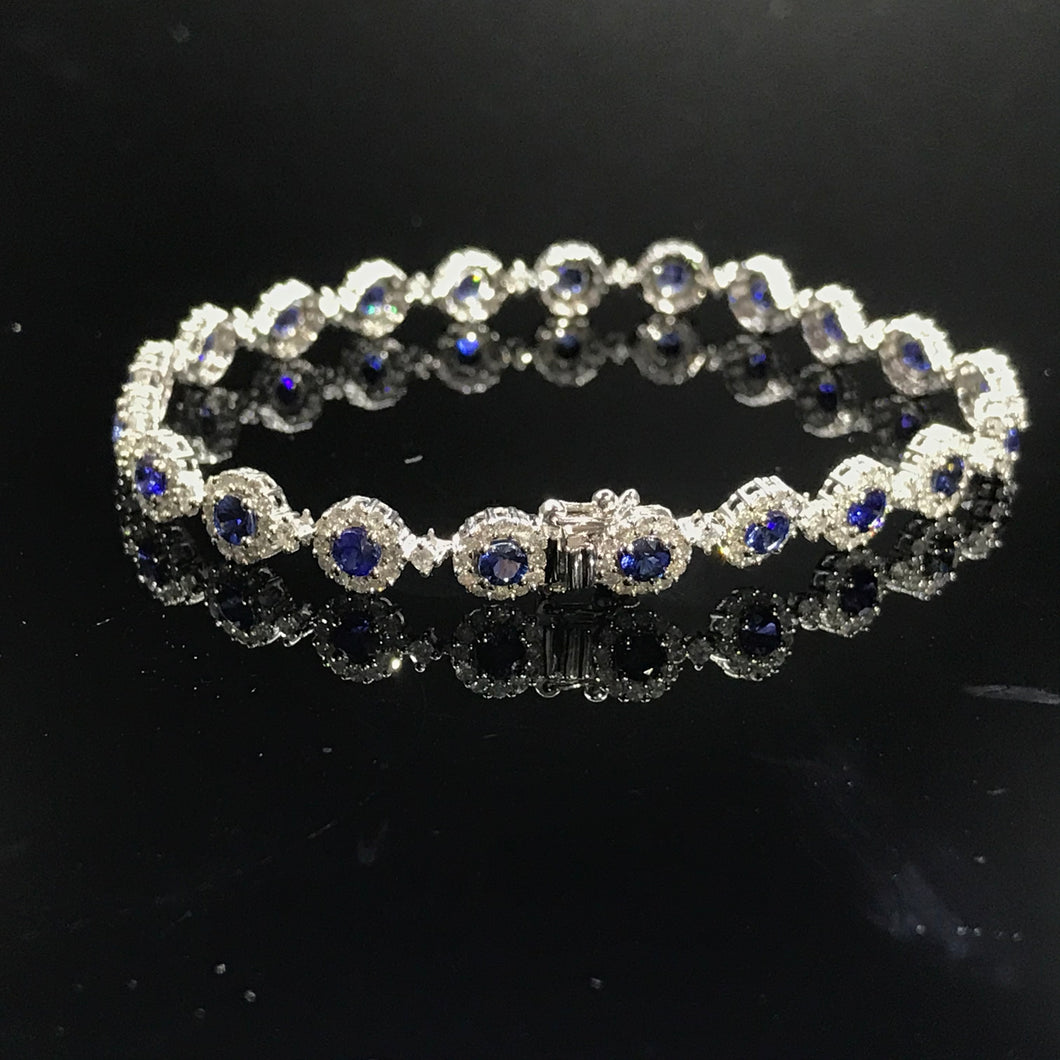 GRC Certified 5.00ct Natural Sapphire & Diamond Bracelet 18K White Gold