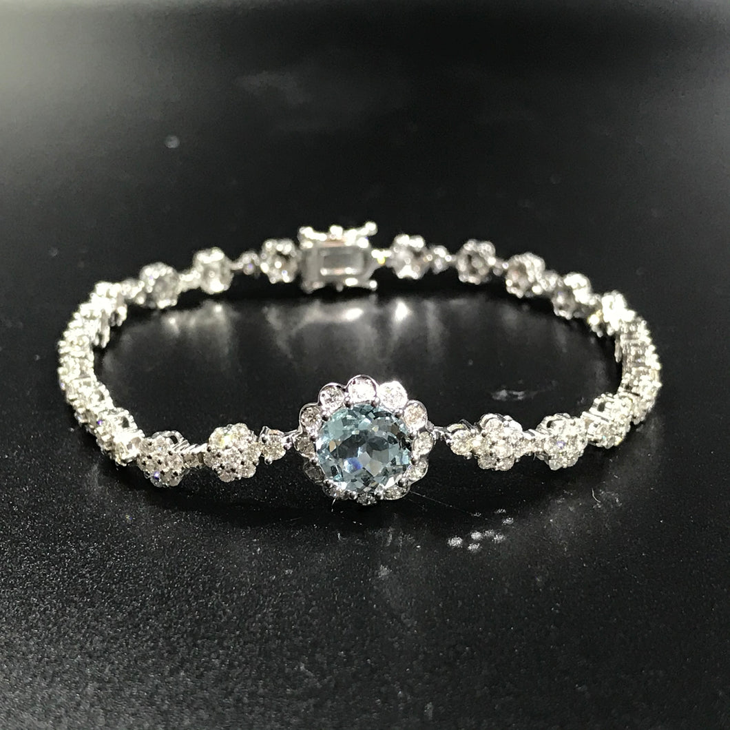 GRC Certified 4.5ct Natural Aquamarine & Diamond Bracelet