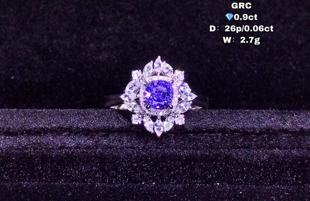 GRC Certified 0.90ct Sri Lanka Natural Unheated Sapphire & Diamond Ring