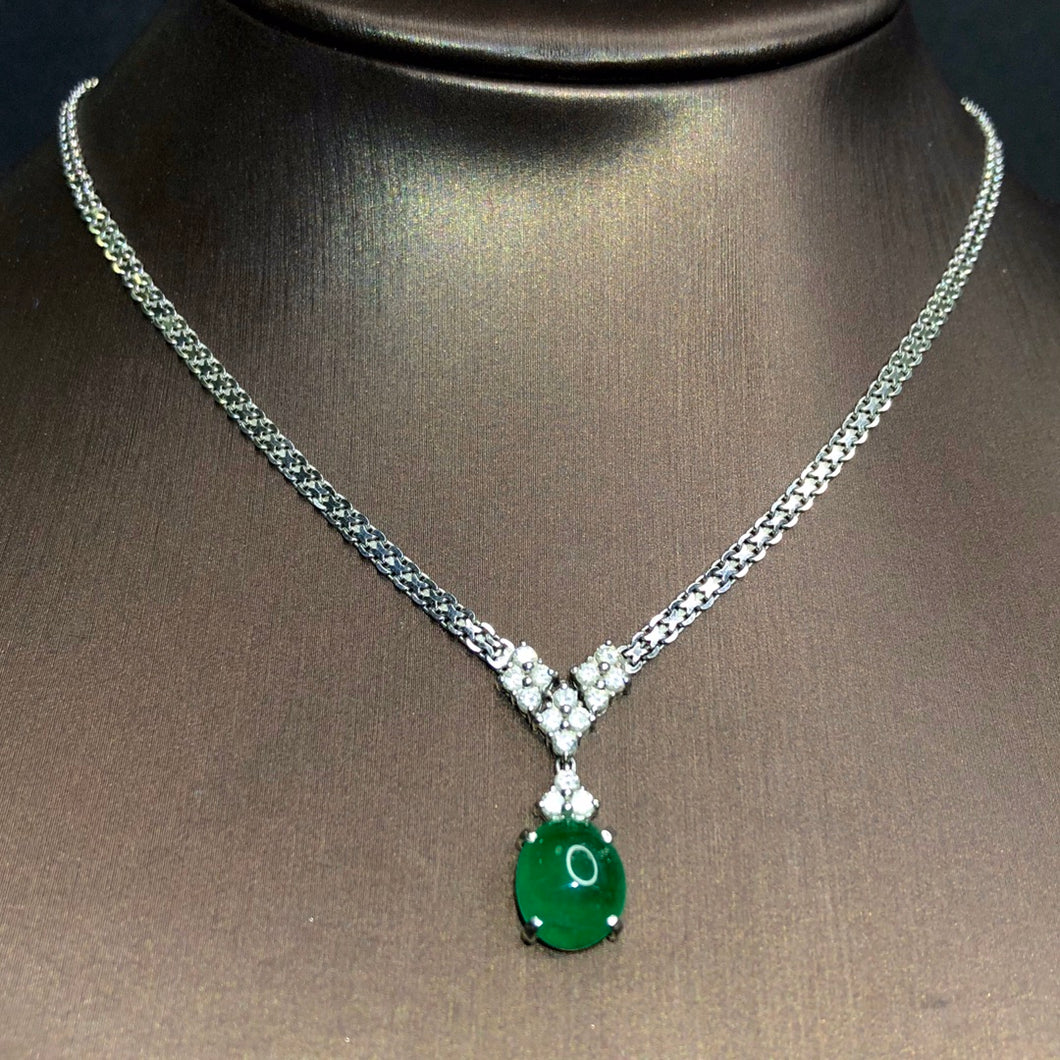 GRC Certified 3.92ctw Colombia Natural Emerald & Diamond Necklace