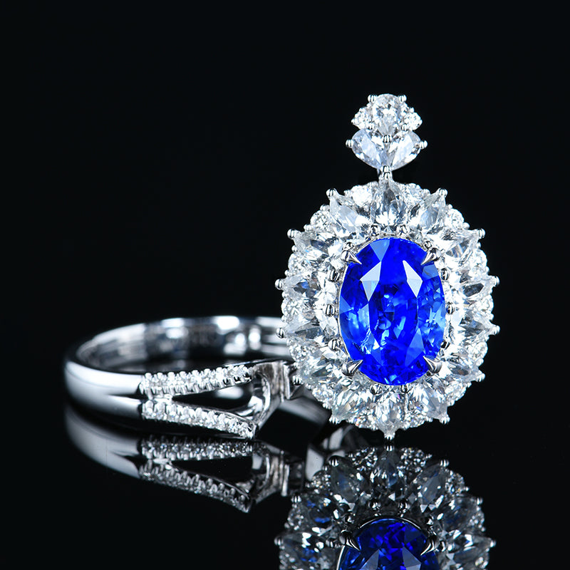 GRC Certified 3.53ctw Natural Cornflower Blue Sapphire Ring & Pendant in One Style