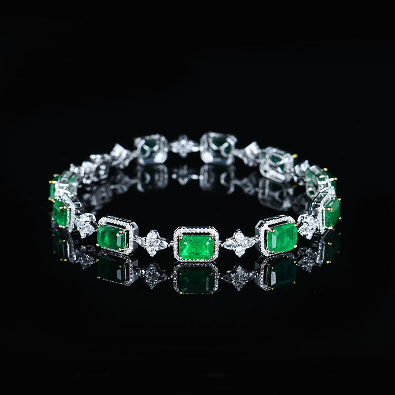 GRC Certified 8.42ctw Natural Emerald & Diamond Bracelet