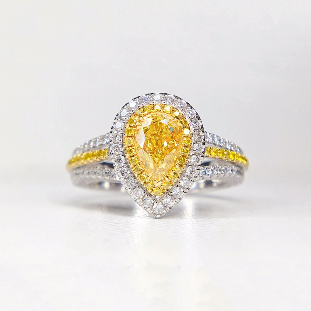 GIA Certified 1.57ctw Natural Yellow Diamond Ring 18K White Gold