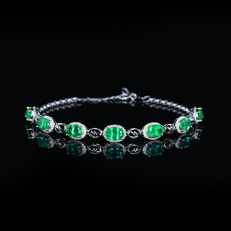 GRC Certified 3.28ctw Natural Emerald & Diamond Bracelet