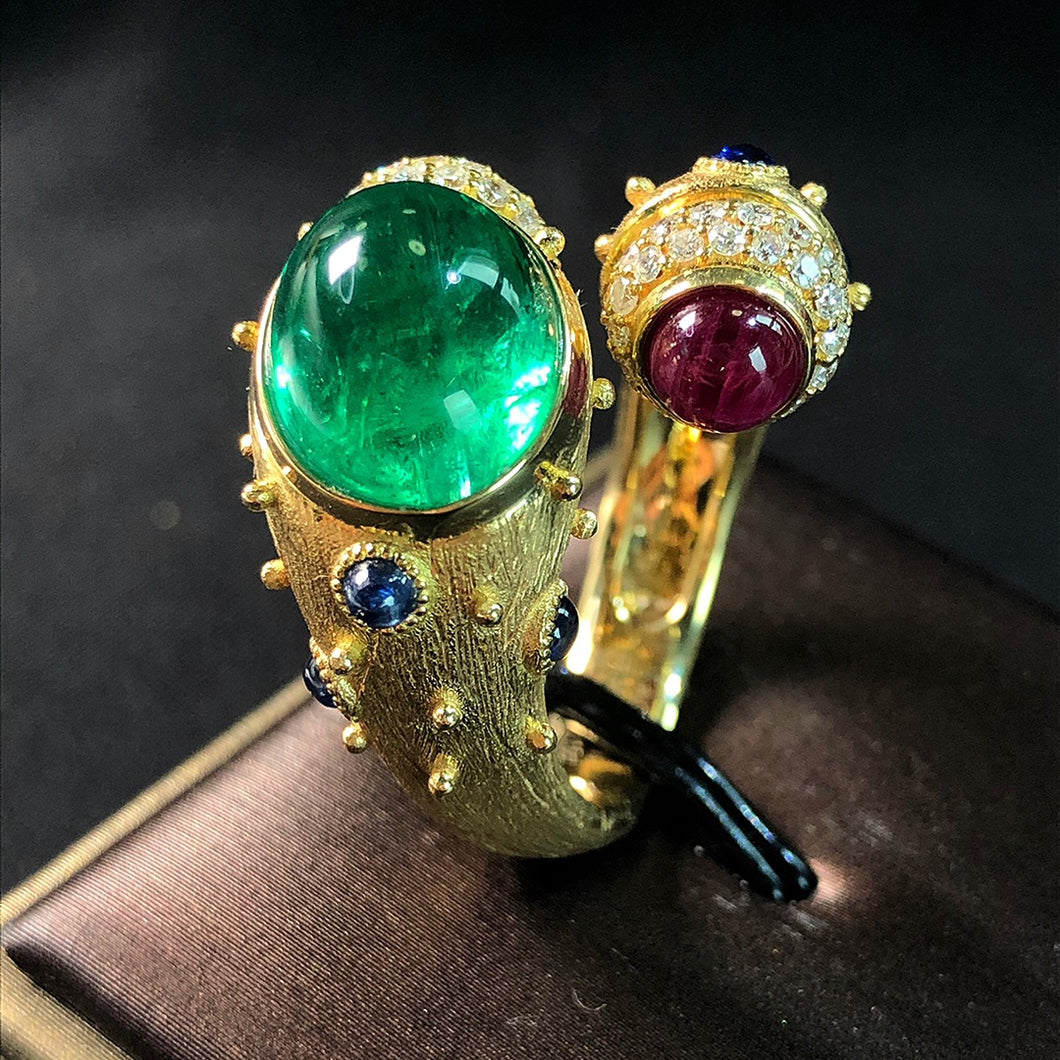 GRC Certified 6.655ctw Natural Emerald & Diamond Ring 18K Rose Gold