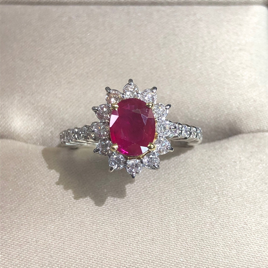 GRC Certified 1.98ctw Natural Ruby & Diamond Ring PT900