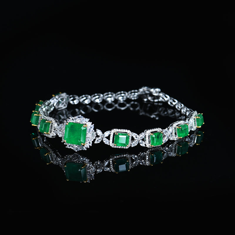 GUILD Certified 6.51ctw Natural Emerald & Diamond Bracelet 18K White Gold
