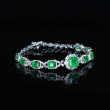 Load image into Gallery viewer, GUILD Certified 6.51ctw Natural Emerald &amp; Diamond Bracelet 18K White Gold
