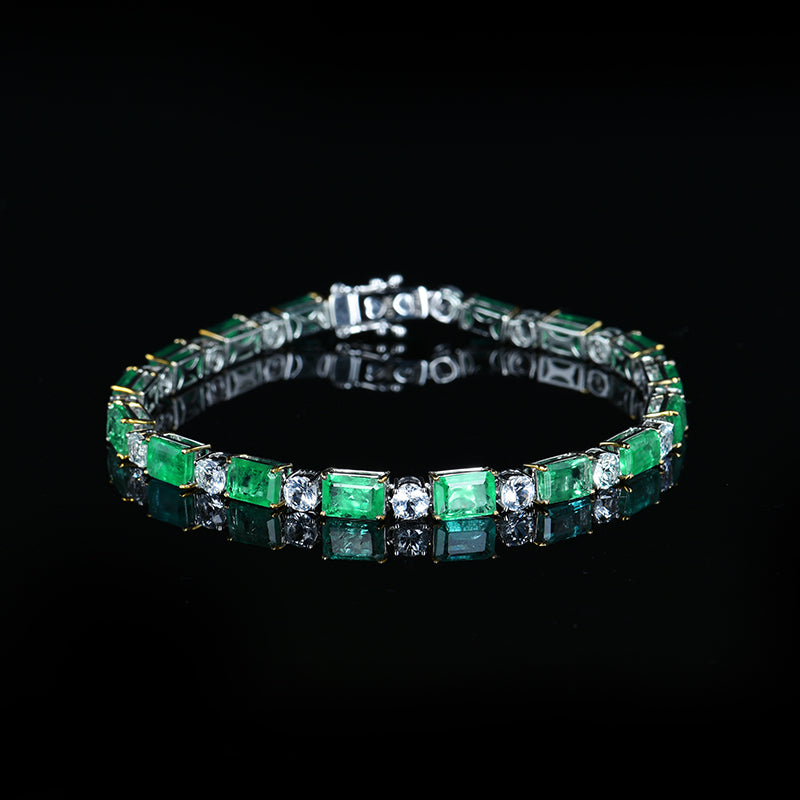 GRC Certified 7.51ctw Natural Emerald Bracelet 18K White Gold
