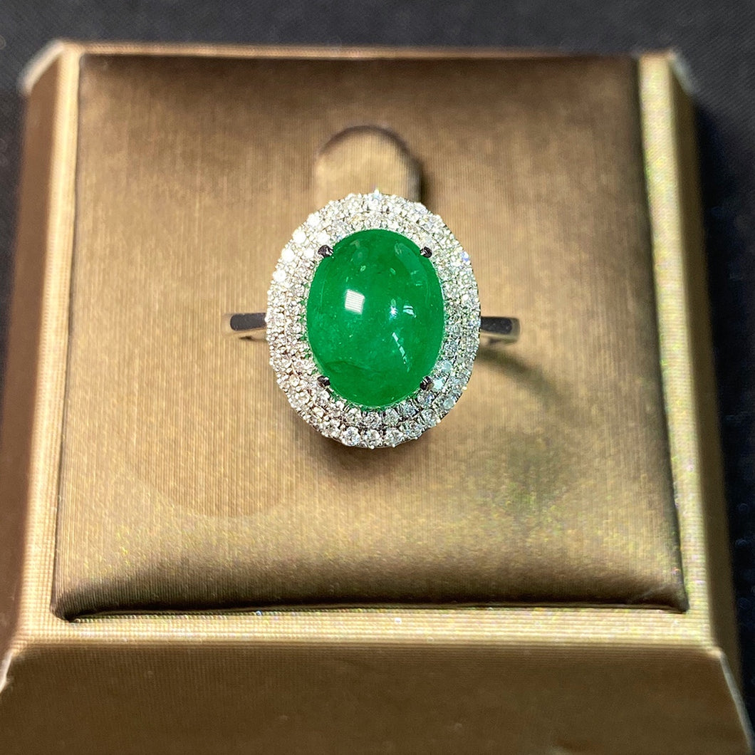 GRC Certified 3.598ctw Natural Emerald & Diamond Ring 18K White Gold