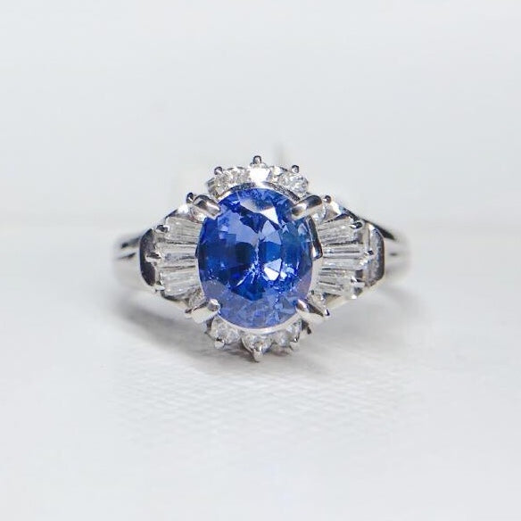 2.110ctw Certified Sapphire & Diamond Ring 18K White Gold