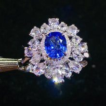 Load image into Gallery viewer, GIS Certified 0.990ct Natural Unheated Sapphire &amp; Diamond Ring 18K White Gold
