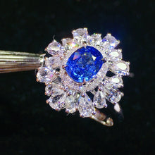 Load image into Gallery viewer, GIS Certified 0.990ct Natural Unheated Sapphire &amp; Diamond Ring 18K White Gold
