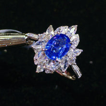 Load image into Gallery viewer, GIS Certified 1.240ctw Unheated Sapphire &amp; Diamond Ring 18K White Gold
