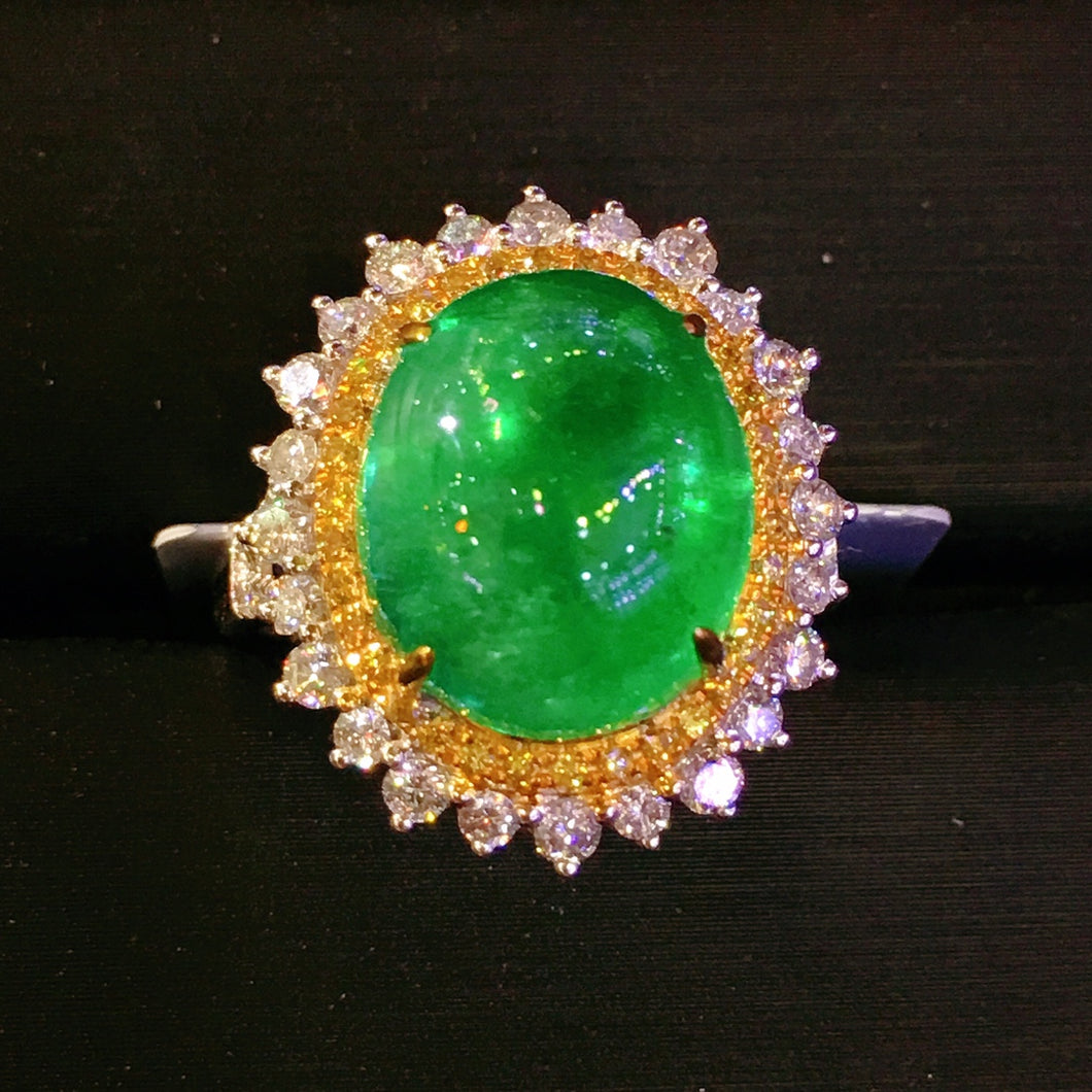 GRC Certified 8.870ctw Emerald & Diamond Ring in 18K White Gold