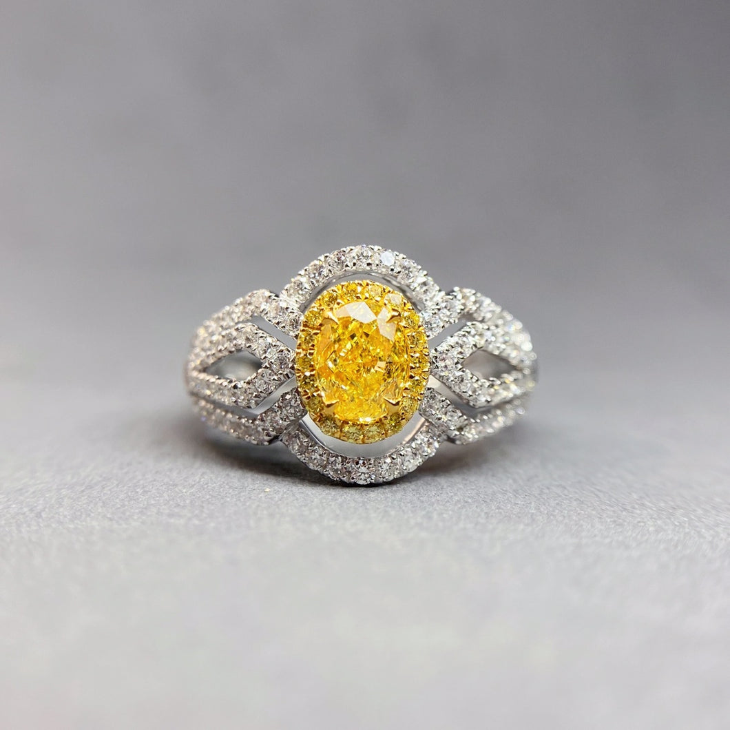 GIA Certified 1.228ctw Yellow Diamond Ring 18K White Gold