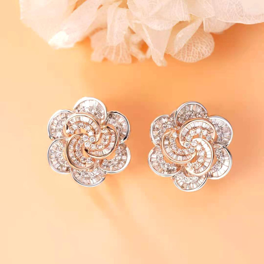 Certified 1.34ctw Natural Diamond Flowers Earrings 18K Gold