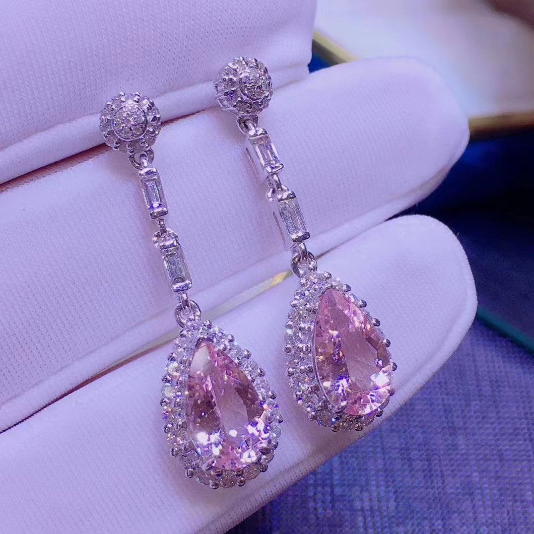 3.75ct Certified Pink Morganite & Diamond Earrings in 18K White Gold