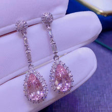 Load image into Gallery viewer, 3.75ct Certified Pink Morganite &amp; Diamond Earrings in 18K White Gold

