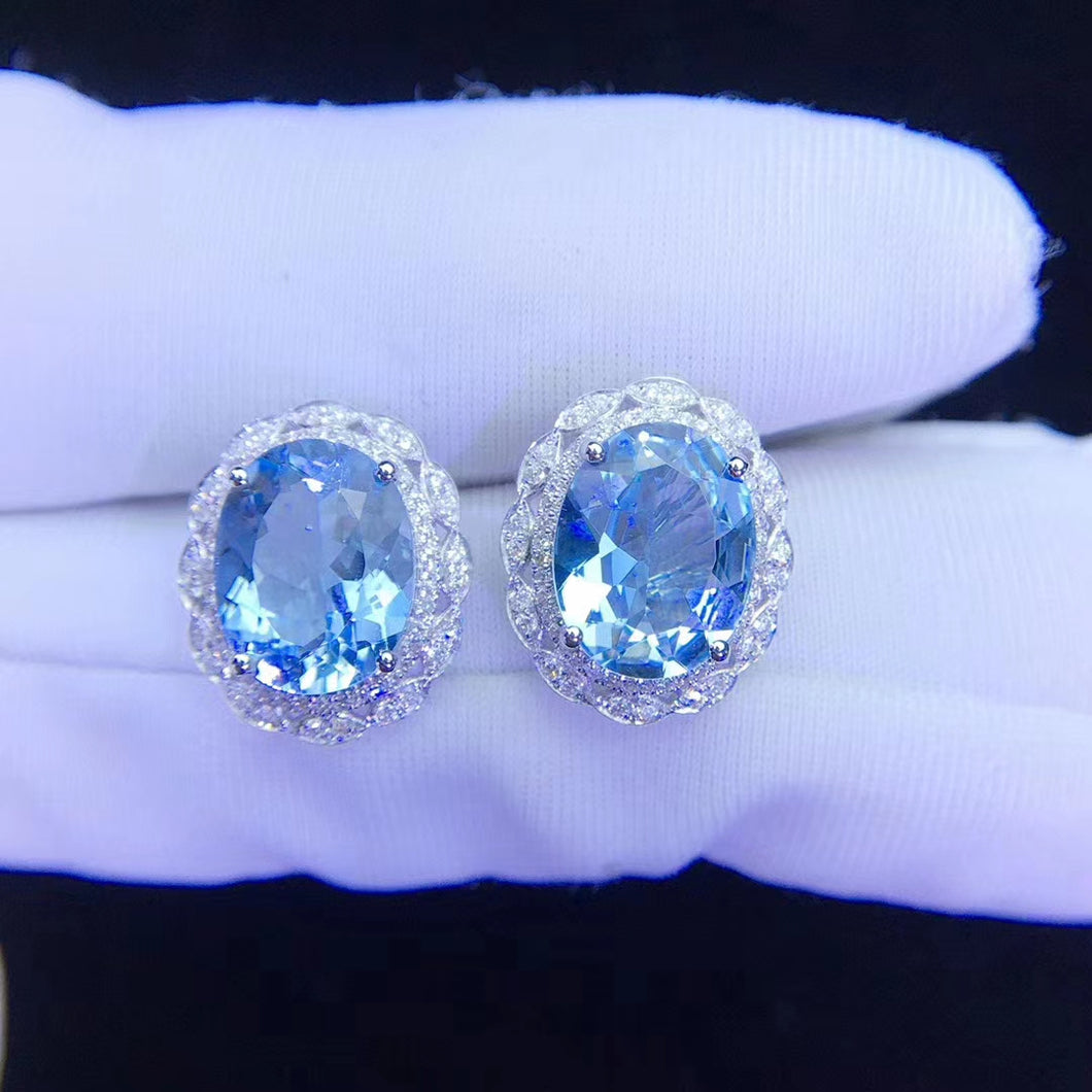 4.8ct Certified Aquamarine & Diamond Earrings in 18K White Gold