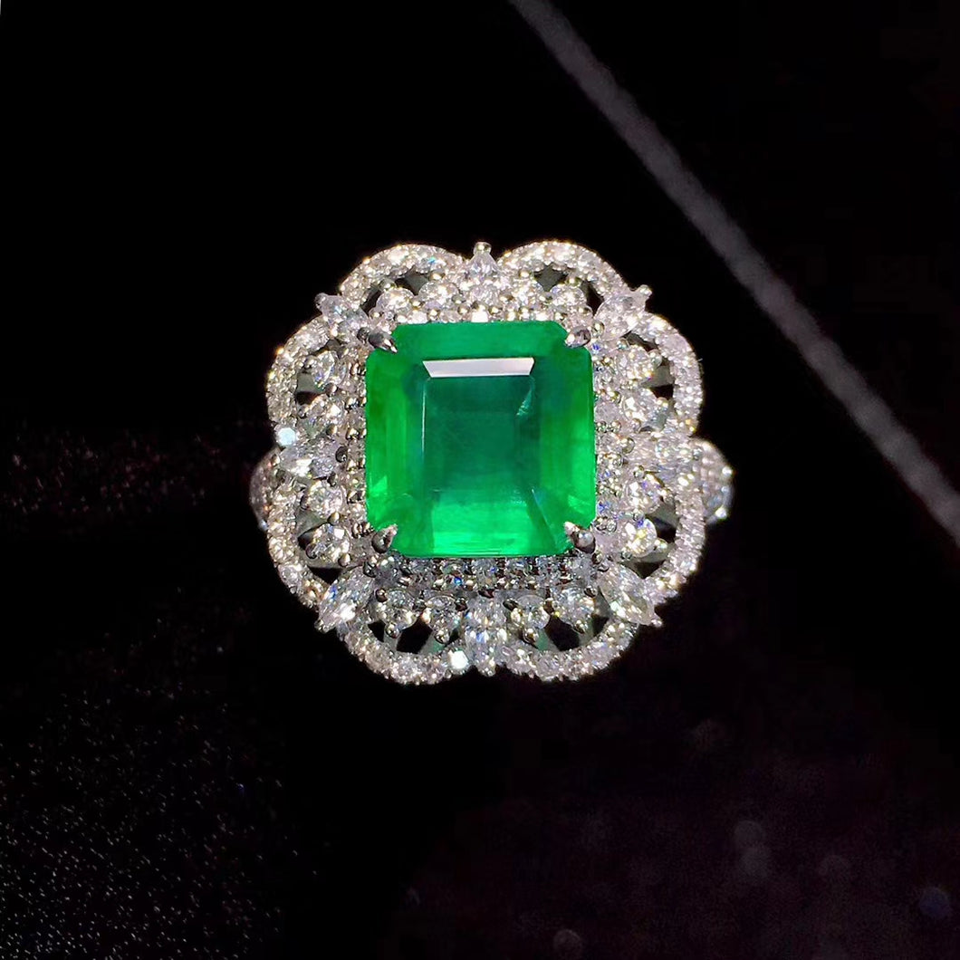 3.00ct Certified Emerald & Diamond Ring in 18K White Gold