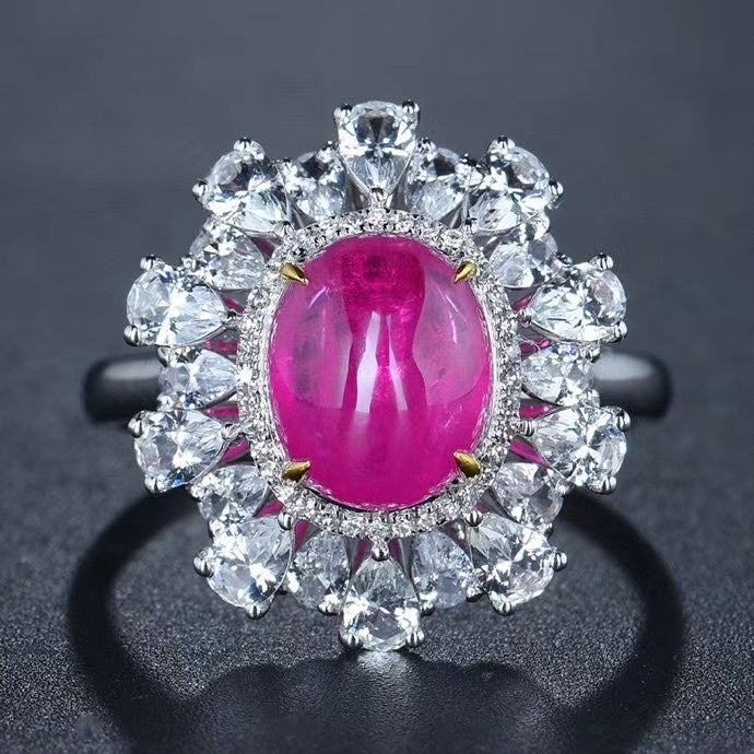 4.14ctw Certified Natural Ruby & Diamond Ring 18K White Gold