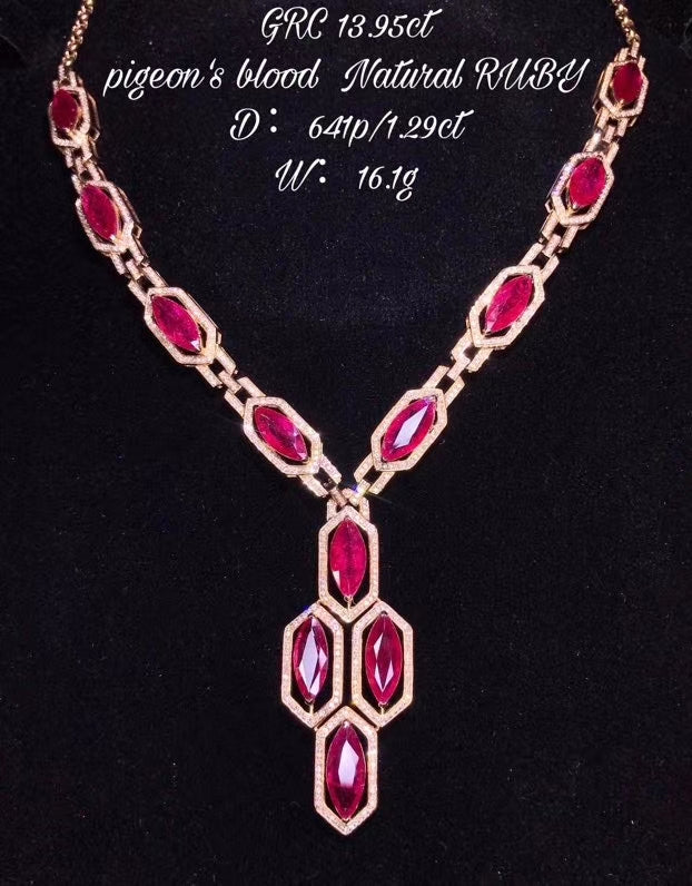 15.24ctw Certified Natural Ruby & Diamond Necklace 18K Rose Gold
