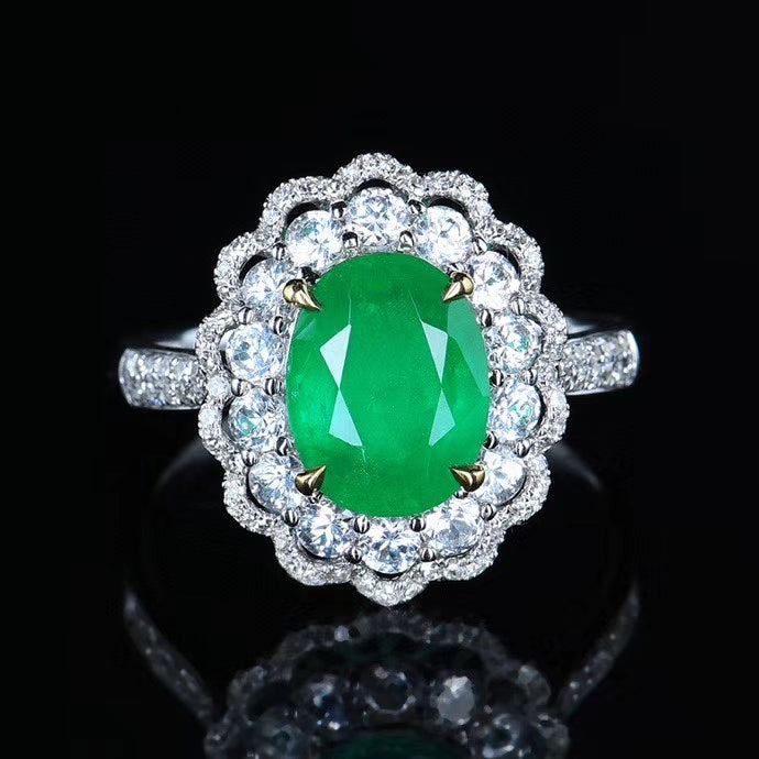 2.40ctw Certified Natural Muzo Green Emerald & Diamond Ring 18K White Gold