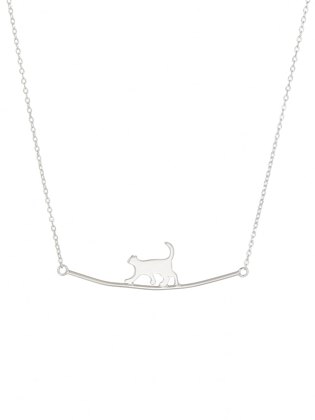 Cartoon Cat Silver Charm Necklace