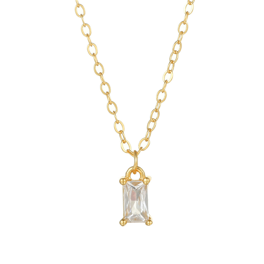 Cubic Zirconia Rectangle Silver Charm Necklace