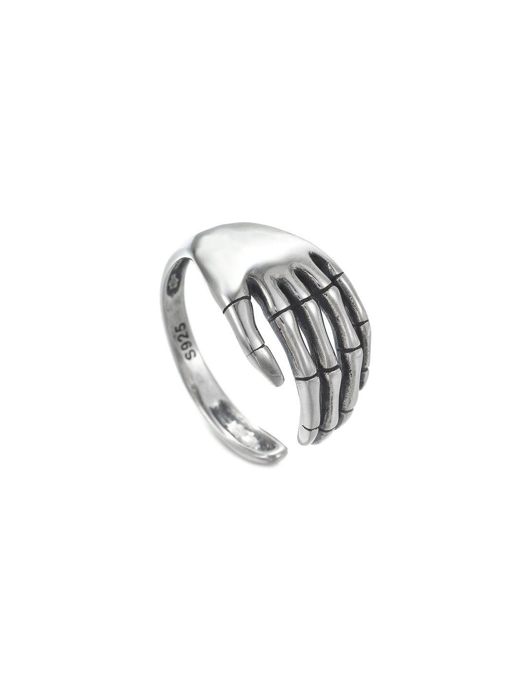 Skeleton Hand Design Silver Cuff Ring