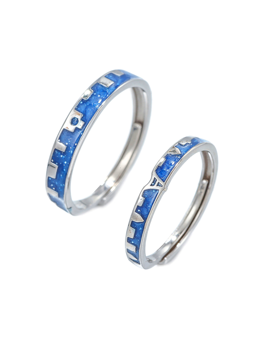 2pcs Couple Textured Silver Ring